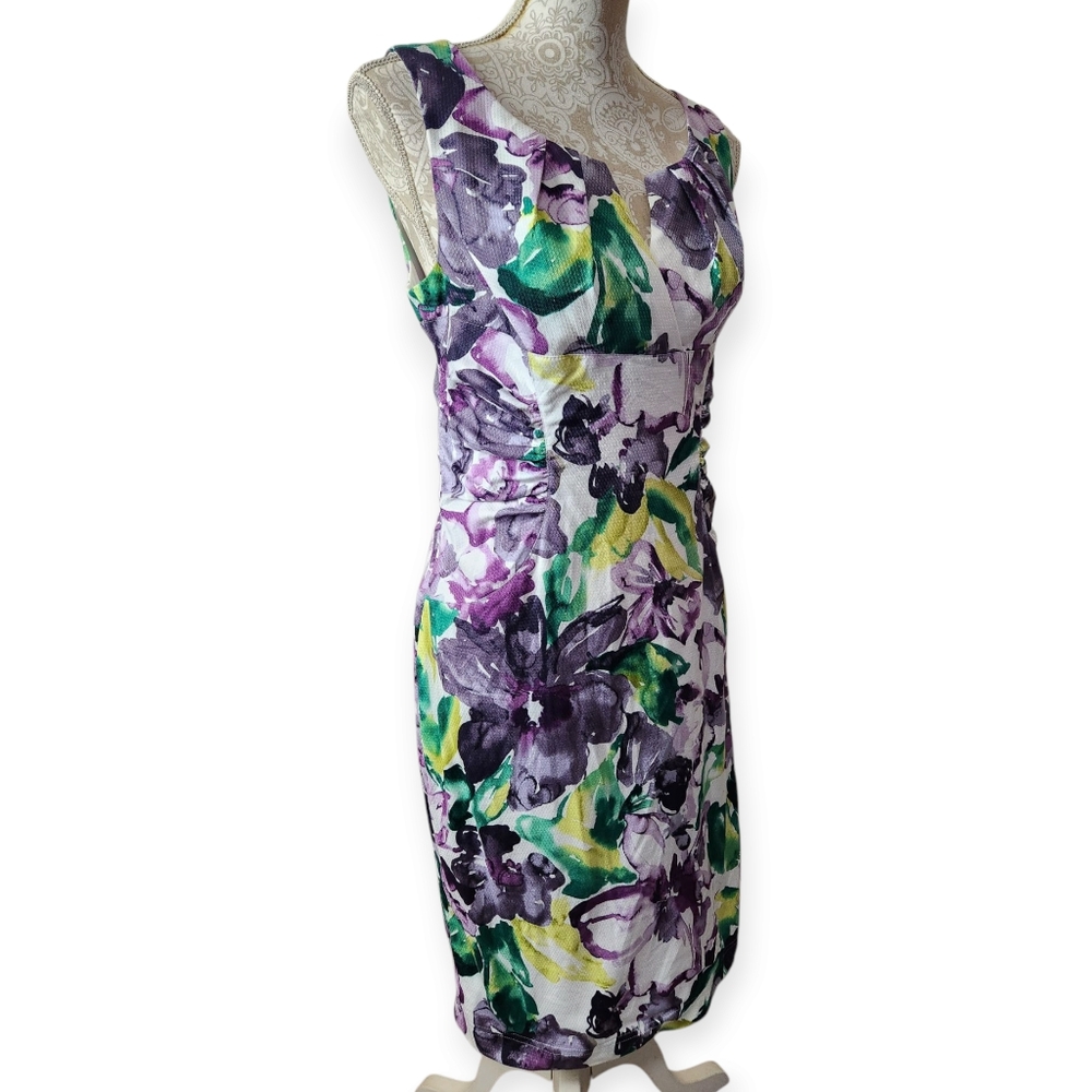 ADRIANNA PAPELL Multicolor Floral Surplice Sleeveless Sheath Dress Size 12